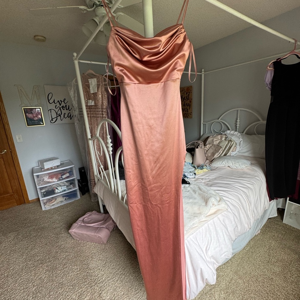 Elegant Pink Satin Dress with Slit